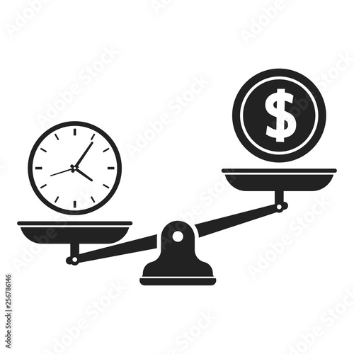 Time and money on scales icon. Time is Money