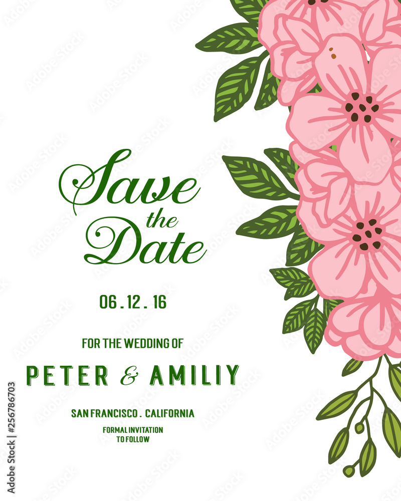 Vector illustration save the date card design with decor pink flower frame Vector illustration save the date card design with decor pink flower frame