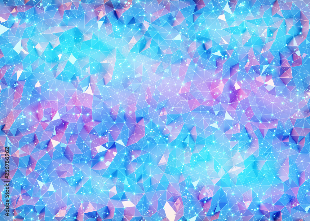 Abstract connection network blue and pink texture 3D rendering