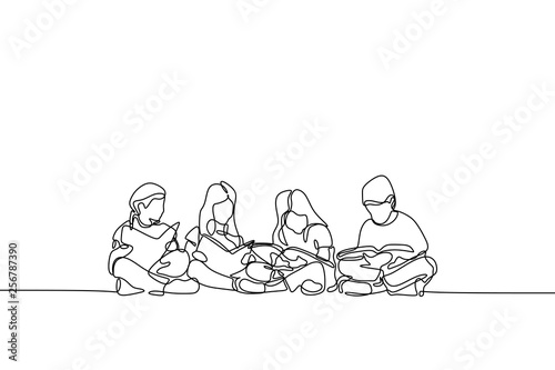 One line drawing of teenager. continuous lineart design kids and children education theme.