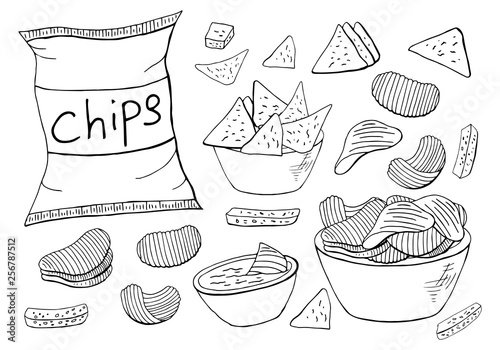 Outline chips collection on white background. Vector different chips elements