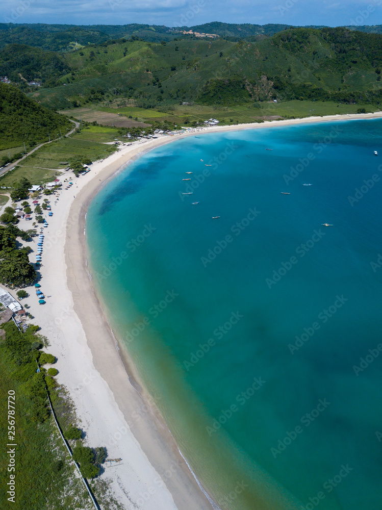 An aerial view of Areguling Beach in Lombok, Indonesia