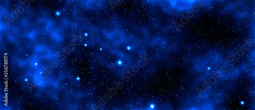 Glowing blue star and galaxy, space background