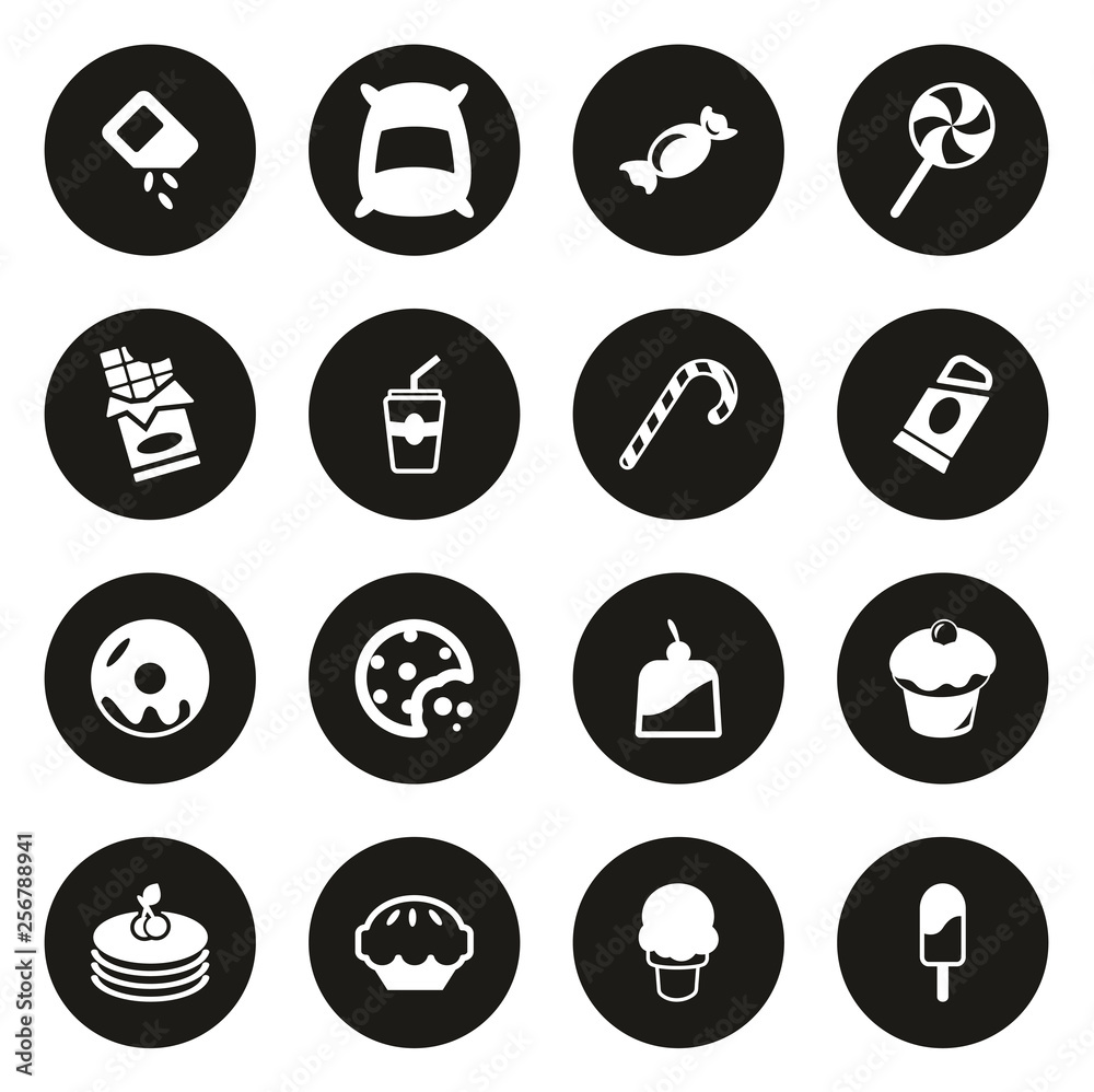 Sugar or Sugar Food Icons White On Black Circle