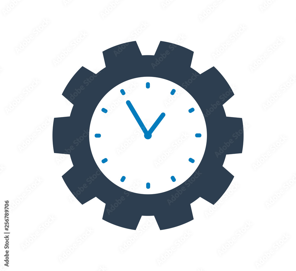 Time Icon with Clock and gear symbol. Flat style vector EPS. Time Icon with Clock and gear symbol. Flat style vector EPS.