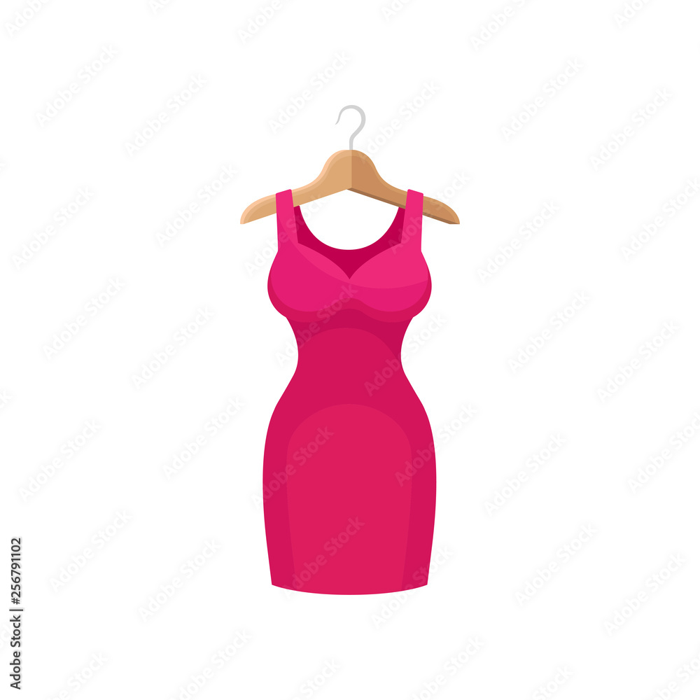 Pink dress on clothes hanger. Fashion concept.