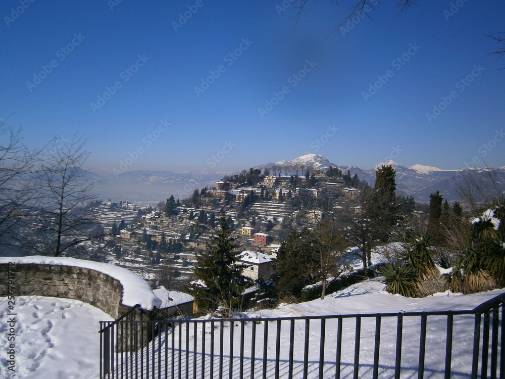 View of the hill with houses in one of the parts of Bergamo