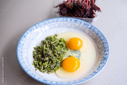 Fresh Toona Leaves and Eggs