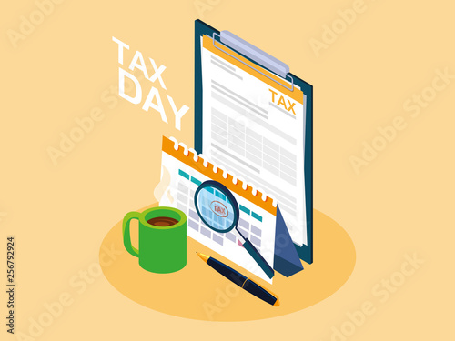 tax day with clipboard and business icons