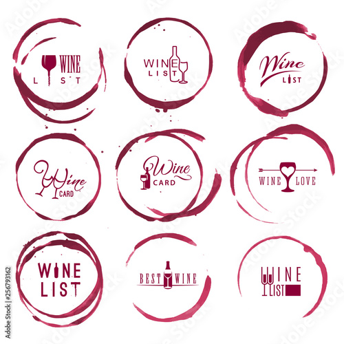 Wine logo set in red round ring stains