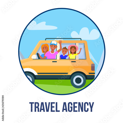 Happy Parents with Children Traveling by Car Icon