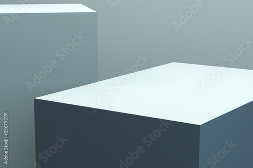 Blue Minimalist geometrical abstract background, pastel colors, 3D render, trend poster, Illustration.