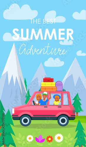 Summer Adventure Vertical Banner. Happy Family © Mykola