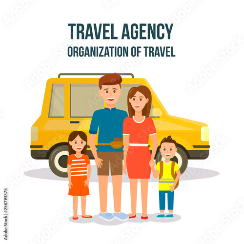 Organization of Travel Square Banner. Happy Family