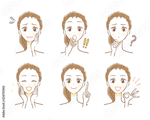 女性　アイコン　表情セット