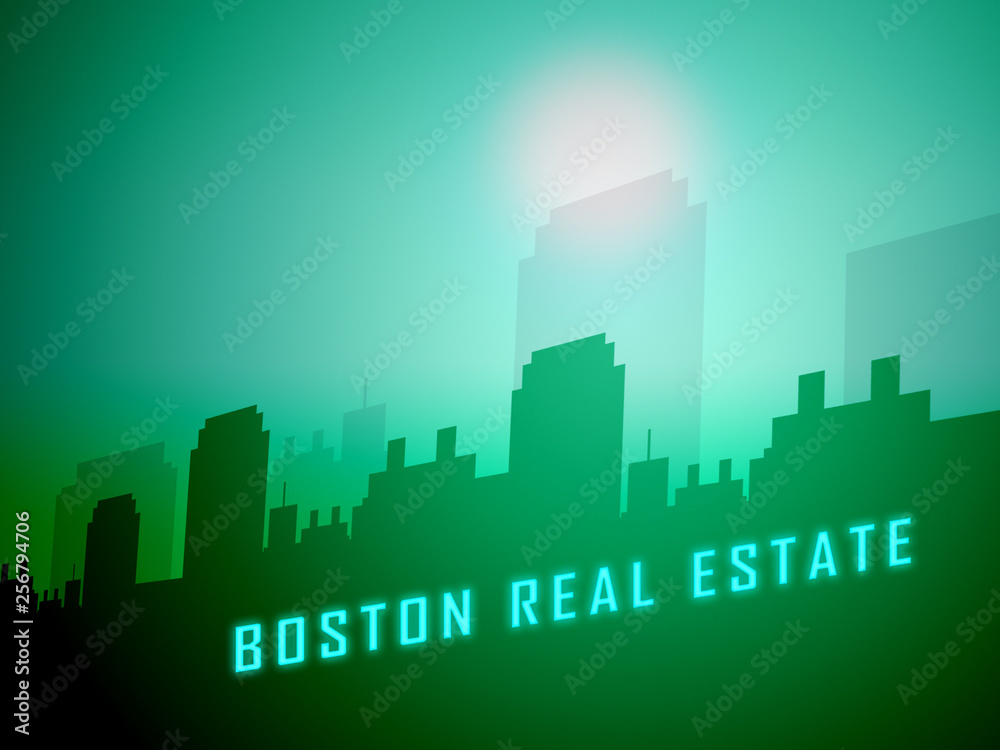 Boston Property City Shows Real Estate In Massachusetts Usa 3d Illustration