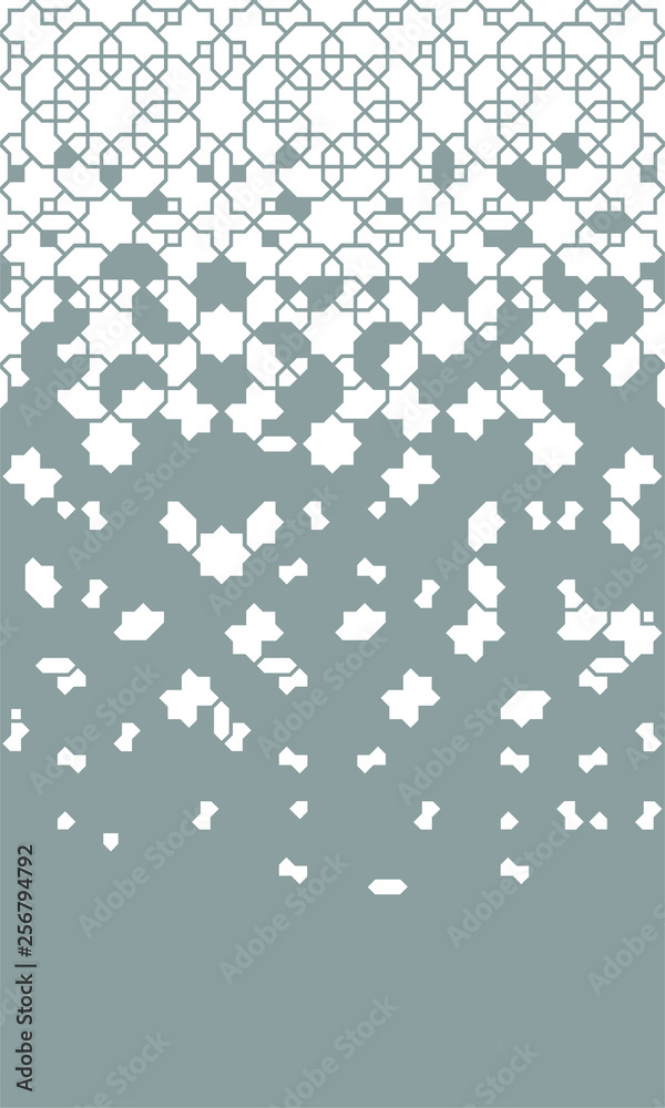 Arabesque disintegration repeating border. Arabian monochrome pattern