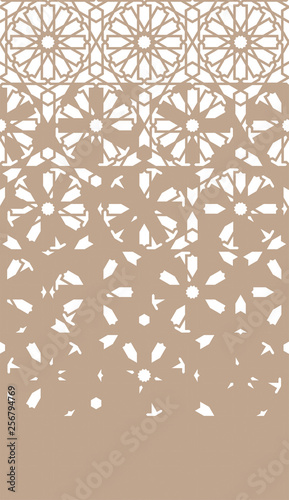 Arabesque disintegration repeating border. Arabian monochrome pattern