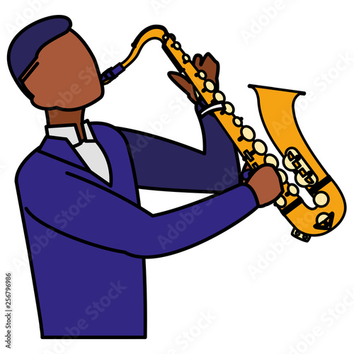 black musician jazz playing saxophone character