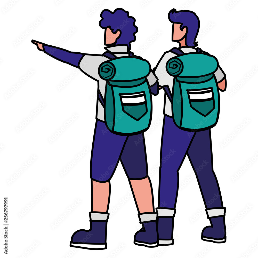 adventurous men with travelbag adventurous men with travelbag