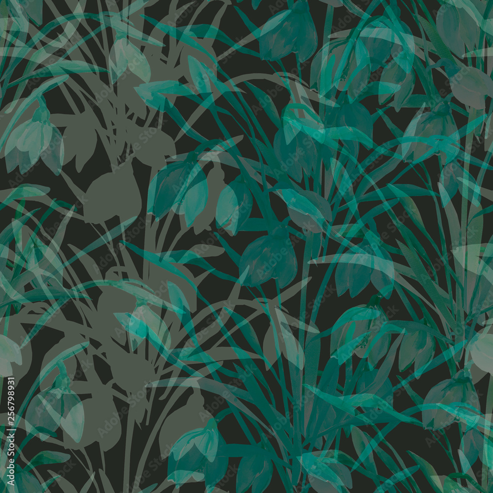 Watercolor, Primrose, Snowdrops, Seamless Pattern. Watercolor, Primrose, Snowdrops, Seamless Pattern.