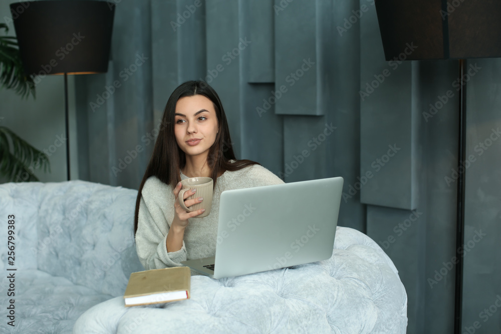 Beautiful young woman resting at home Beautiful young woman resting at home