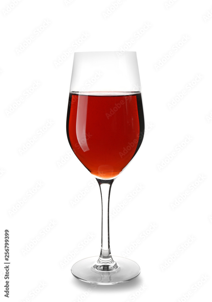Glass of red wine on white background