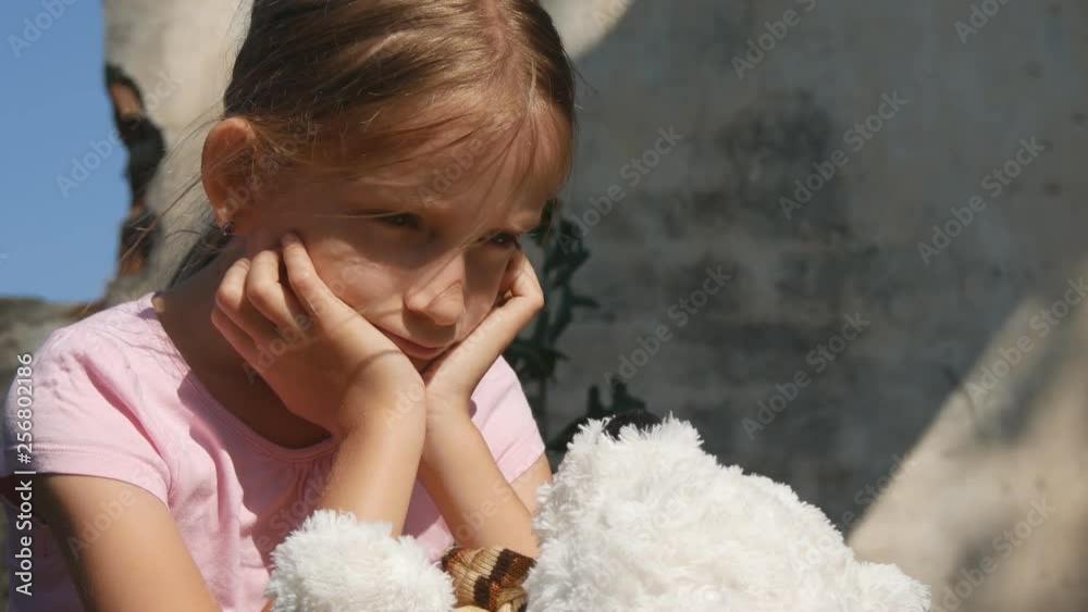 Crying Unhappy Child with Sad Memories, Stray Homeless Kid, Abandoned, Miserable Crying Unhappy Child with Sad Memories, Stray Homeless Kid, Abandoned, Miserable