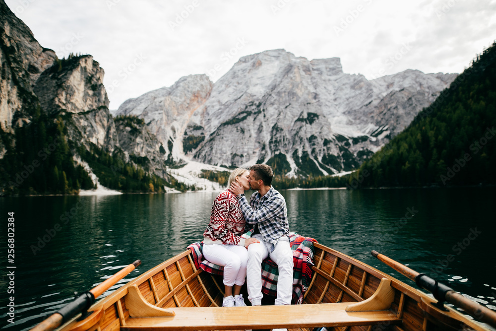 Couple boating on a quiet lake