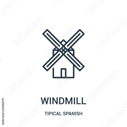windmill icon vector from tipical spanish collection. Thin line windmill outline icon vector illustration. Linear symbol for use on web and mobile apps, logo, print media.