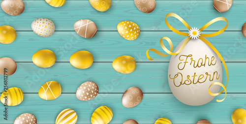 Ostern Golden Easter Eggs Bow Wood Turquoise Header