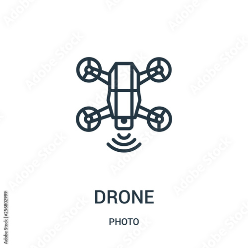 drone icon vector from photo collection. Thin line drone outline icon vector illustration. Linear symbol for use on web and mobile apps, logo, print media.