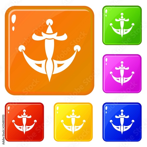 Tattoo anchor icons set collection vector 6 color isolated on white background photo