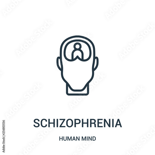 schizophrenia icon vector from human mind collection. Thin line schizophrenia outline icon vector illustration. Linear symbol for use on web and mobile apps, logo, print media.