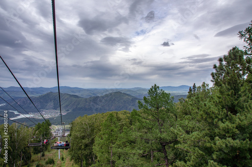 cable car in the Altai mountains in summer