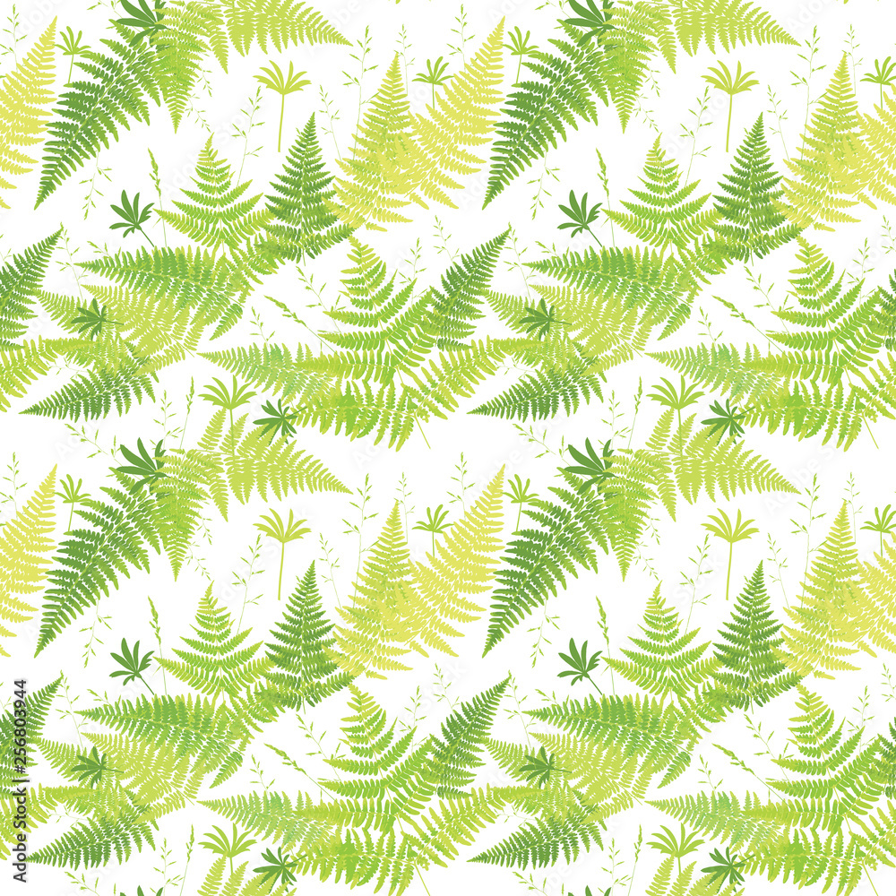 Fern leaf drawing seamless pattern on white. Floral background for textile, fabric, wallpapers, covers, print, decoupage. Forest pacifying ornament.