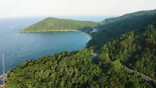 Aerial view approaching the jungle mountain from Interpraias road at Balneario Camboriu, Santa Catarina, Brazil photo