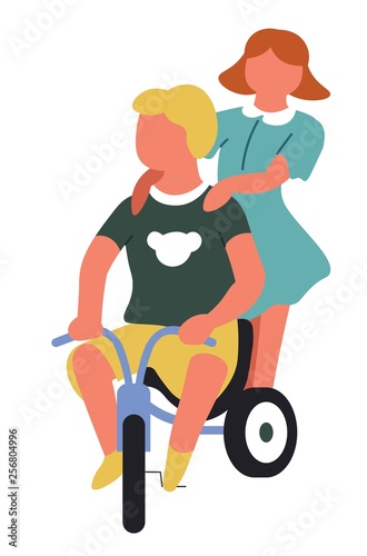 Boy and girl riding bicycle children playing games