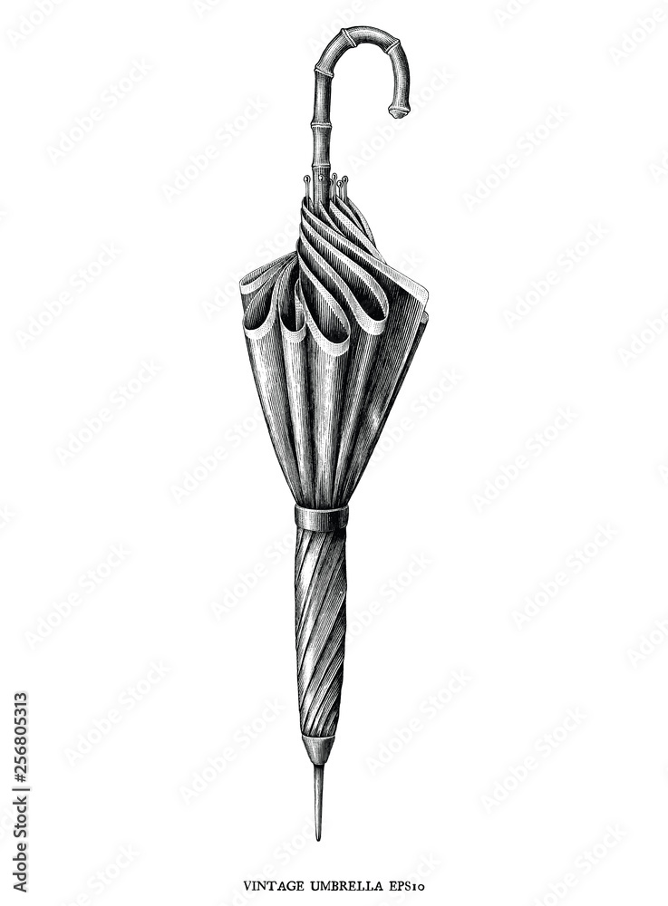Antique engraving vintage illustration style of Umbrella black and