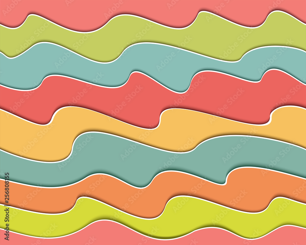 Colorful cut wave pattern. Seamless vector background. 3d effect cardboard pattern.