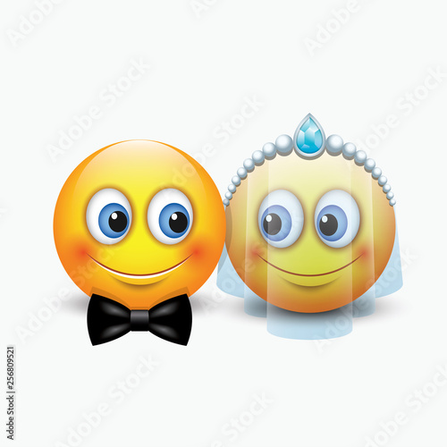 Cute couple of emoticons getting married - emoji 