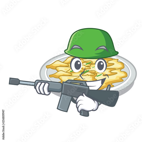 Army scrambled egg put above cartoon plate