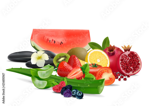 Creative healthy mix fruit for a low calorie snack, isolated on white background, vector and illustration.