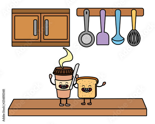 delicious kawaii breakfast cartoon