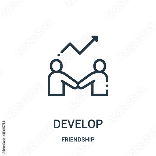 develop icon vector from friendship collection. Thin line develop outline icon vector illustration. Linear symbol for use on web and mobile apps, logo, print media.
