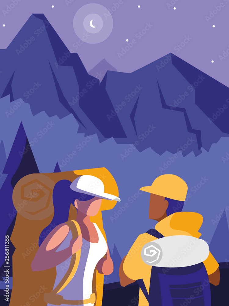 Fototapeta premium young couple in mountains landscape scene