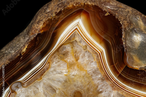 macro stone mineral agate on black background