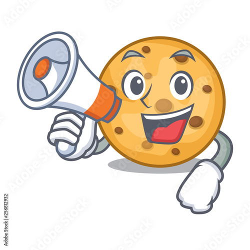 With megaphone oat cookies above wooden character boards
