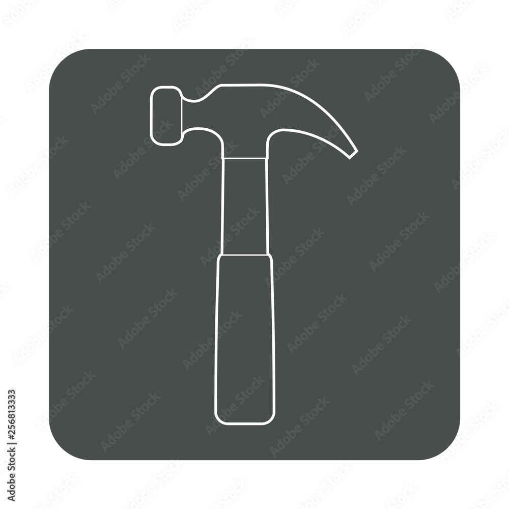 Icono plano lineal martillo en cuadrado color gris Icono plano lineal martillo en cuadrado color gris