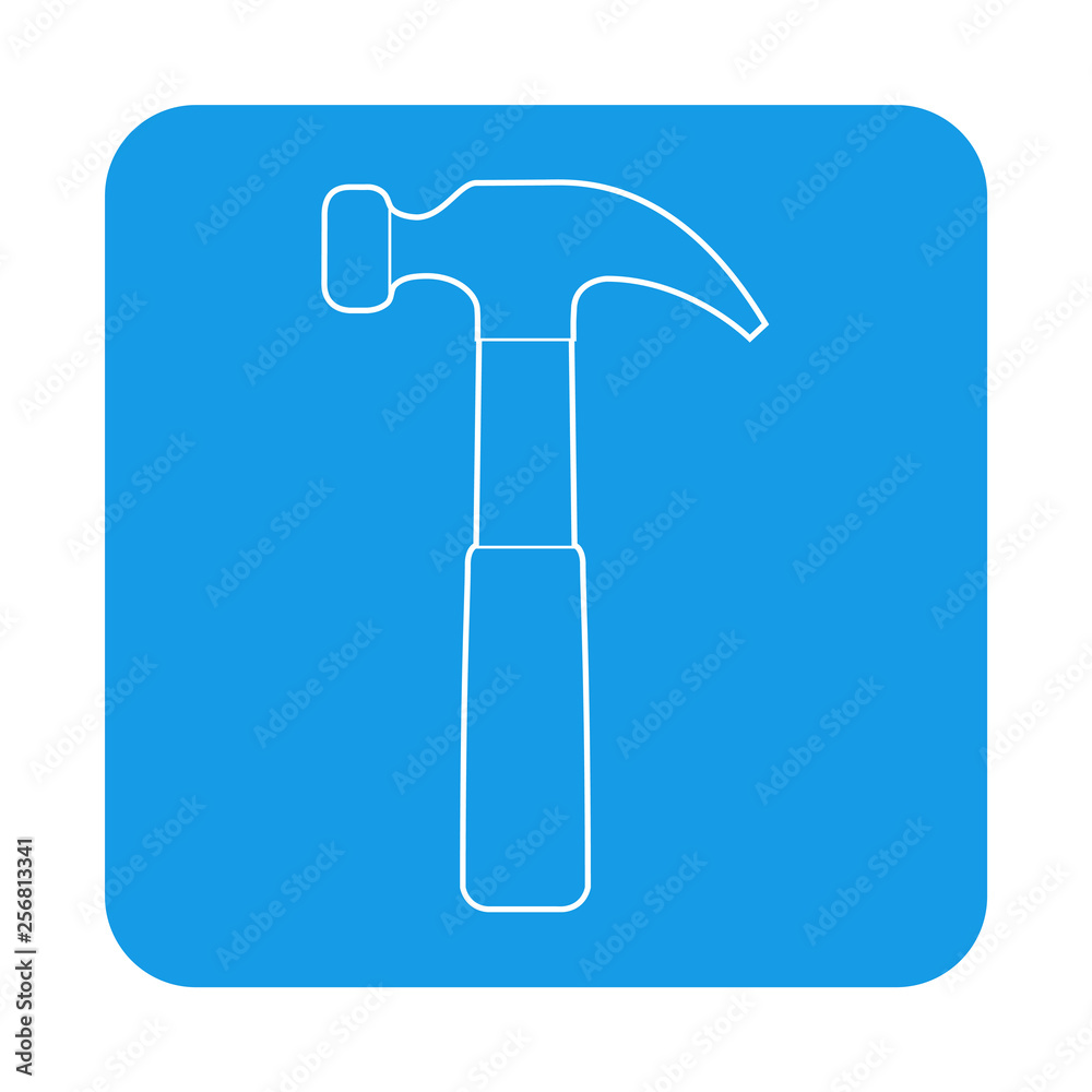 Icono plano lineal martillo en cuadrado color azul Icono plano lineal martillo en cuadrado color azul